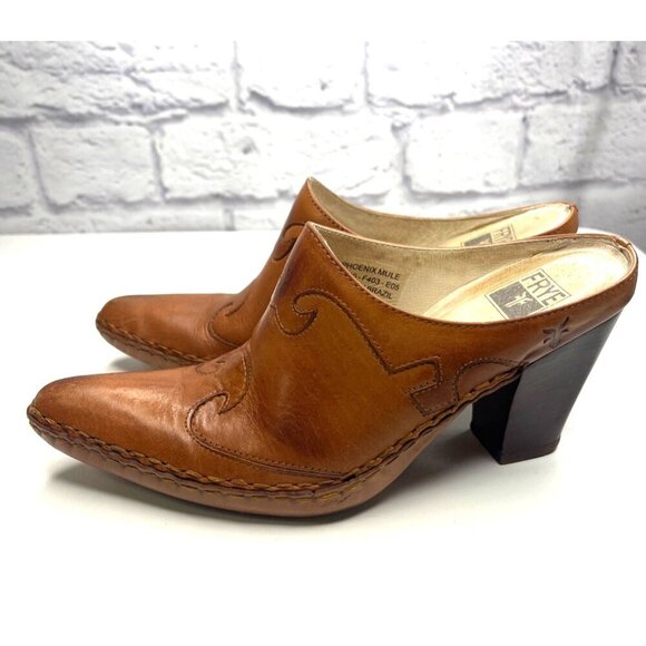 Frye Phoenix Mule Boots Leather brown Ladies Size 6M Western - Picture 4 of 11